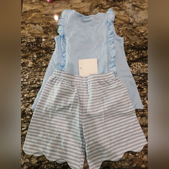 Kids Light Blue Ruffle Top and Striped Shorts Set - Picture 1 of 1